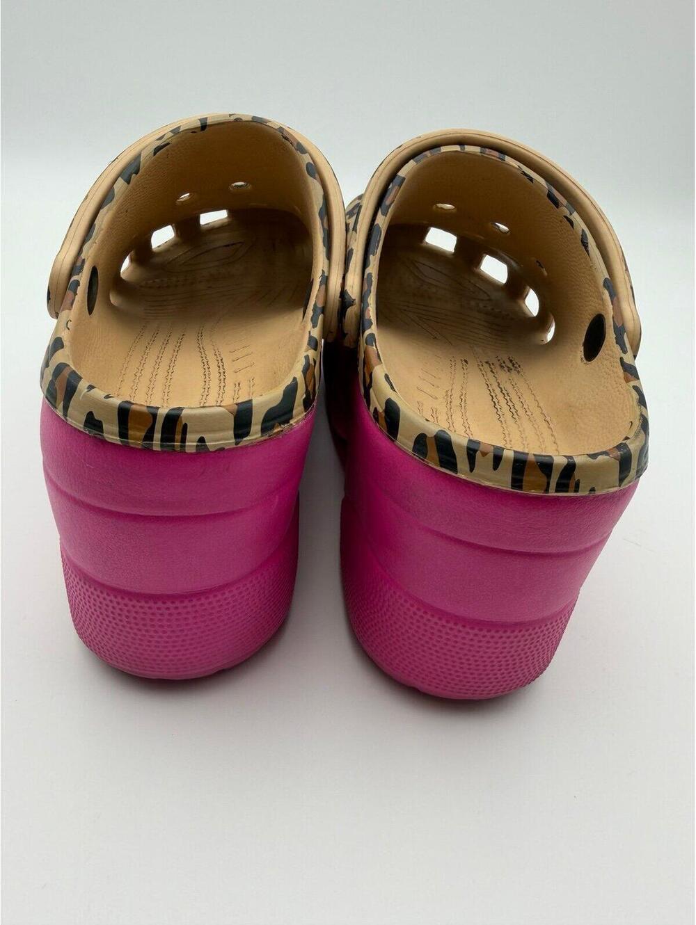 Cheetah Animal Print Platform Clogs Bright Pink Chunky Sole Slip On Shoes 38 7.5 - Picture 4 of 5